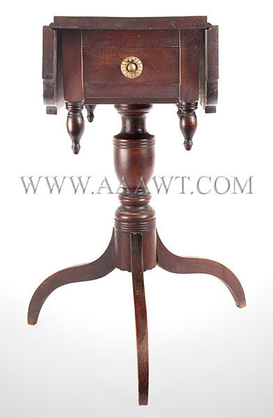 Worktable, Stand, Drop Leaf, Unusual Proportions, Bold Drop Finials
Early 19th Century, entire view